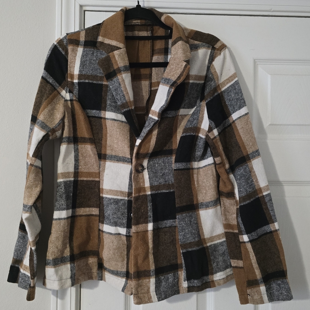 Plaid Jacket - Brown, Black, White